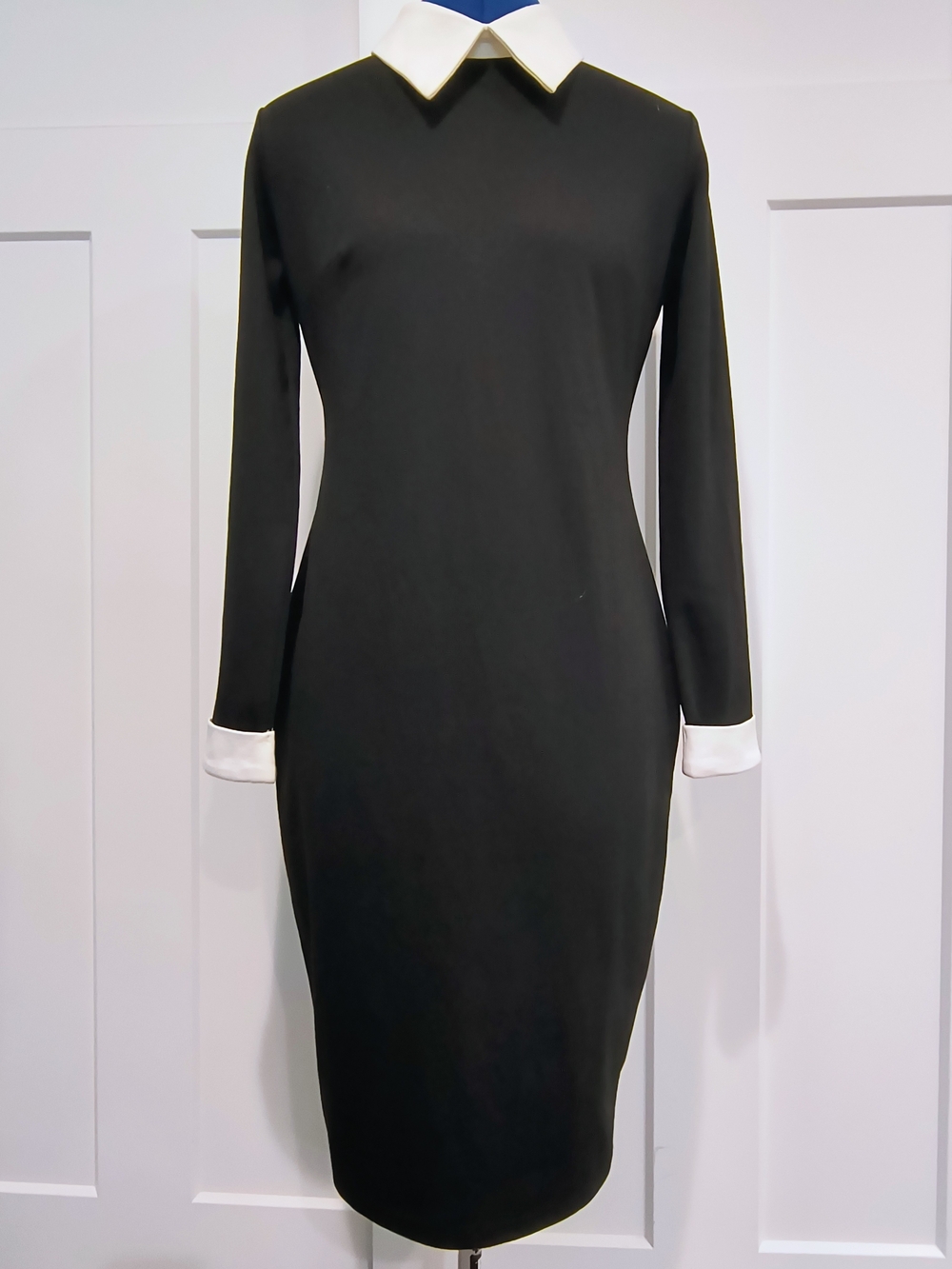 NWT Black Midi Dress with White Collar and Cuffs